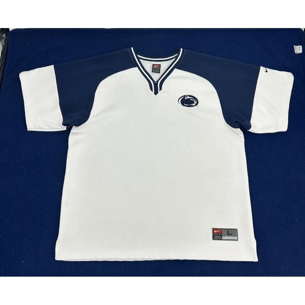 Penn State Nittany Lions Shirt Men's L White Blue‎ Nike Team Short Sleeve V-Neck